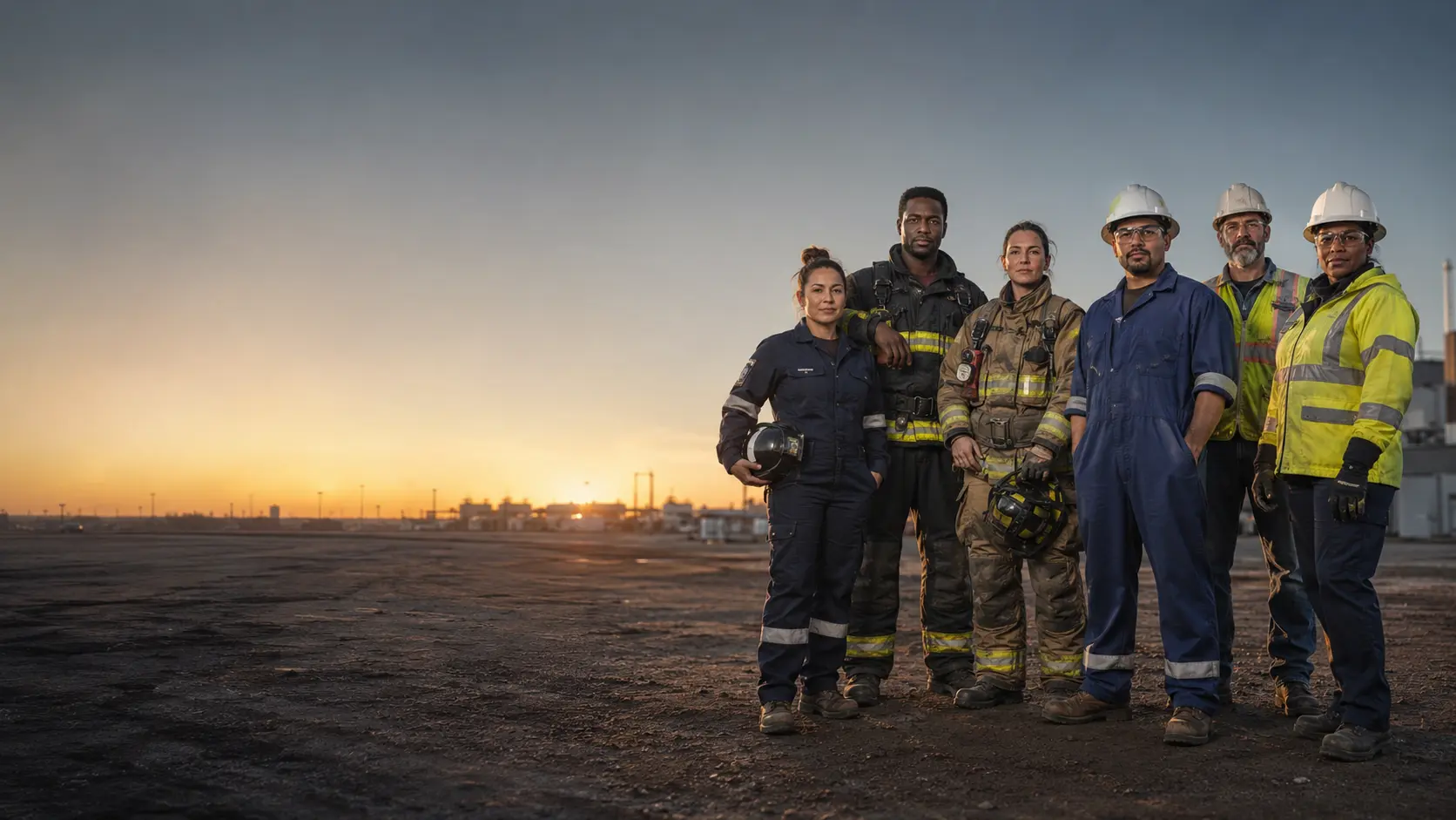 First responders and industrial team members working together